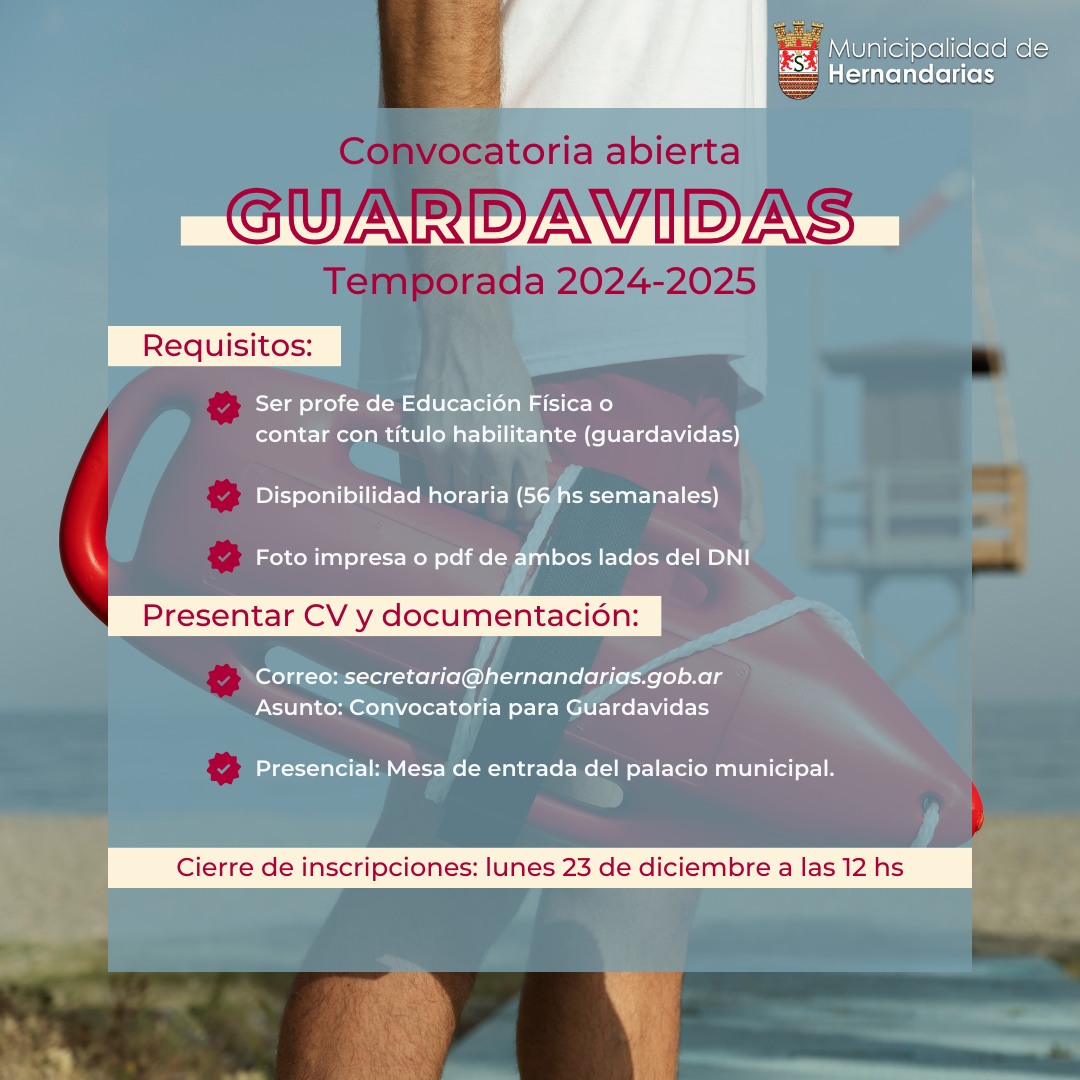 CONVOCATORIA PARA GUARDAVIDAS – TEMPORADA VERANO 2024 – 2025