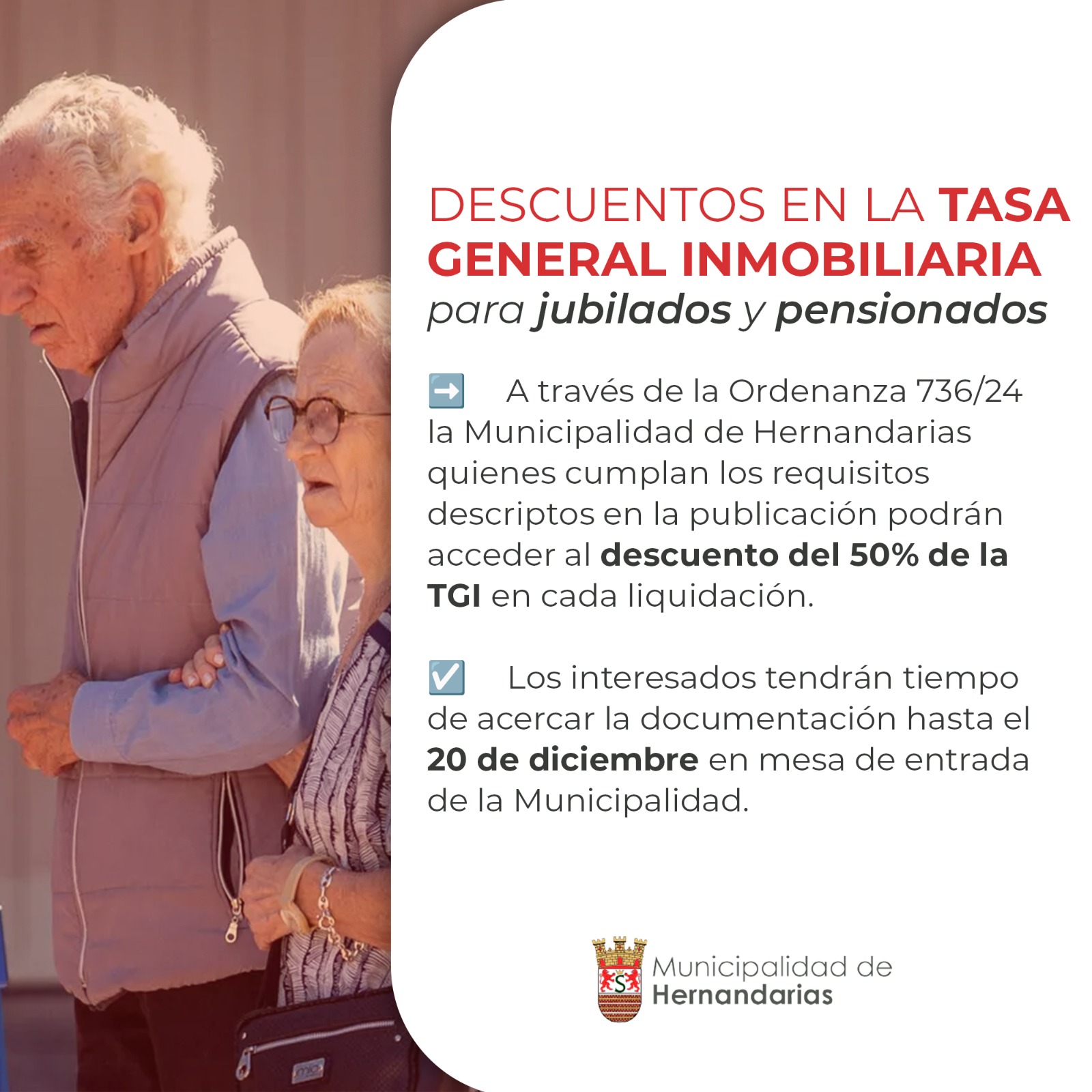 DESCUENTO EN LA TASA GENERAL INMOBILIARIA PARA JUBILADOS Y PENSIONADOS 