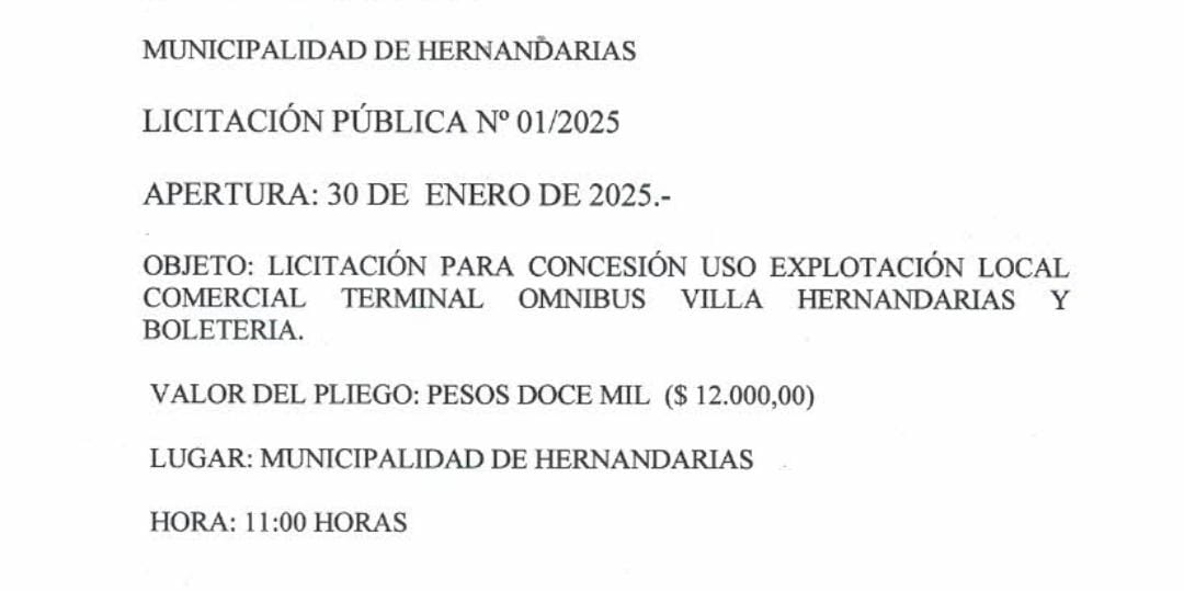 Llamado a Licitación pública 01/2025